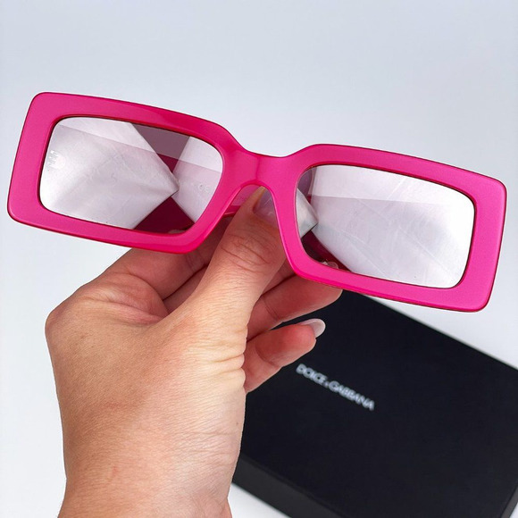 D&G DG4416 33794Z Sunglasses Metallic Pink Mirror Silver Rectangle Unisex - Picture 3 of 13